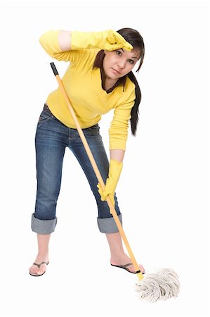 picture of a lady sweeping the floor - attractive brunette woman doing housework Stock Photo - Budget Royalty-Free & Subscription, Code: 400-04600140