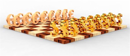 simsearch:400-04600380,k - 3D golden dollar symbols against wooden euro symbols on the chess board Stock Photo - Budget Royalty-Free & Subscription, Code: 400-04600376