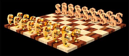 simsearch:400-04600380,k - 3D golden euro symbols against wooden dollar symbols on the chess board Stock Photo - Budget Royalty-Free & Subscription, Code: 400-04600378