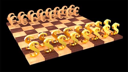 simsearch:400-04600380,k - 3D golden dollar symbols against wooden euro symbols on the chess board Stock Photo - Budget Royalty-Free & Subscription, Code: 400-04600379