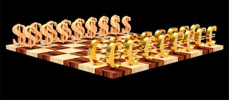 simsearch:400-04600380,k - 3D golden euro symbols against wooden dollar symbols on the chess board Stock Photo - Budget Royalty-Free & Subscription, Code: 400-04600370