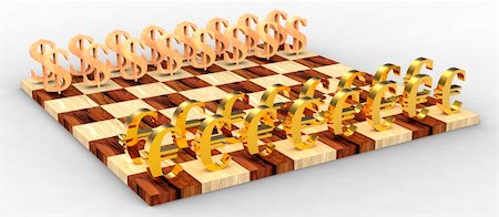 simsearch:400-04600380,k - 3D golden euro symbols against wooden dollar symbols on the chess board Stock Photo - Budget Royalty-Free & Subscription, Code: 400-04600371