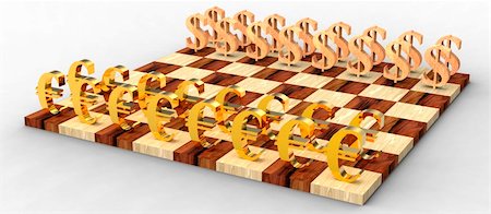 simsearch:400-04600380,k - 3D golden euro symbols against wooden dollar symbols on the chess board Stock Photo - Budget Royalty-Free & Subscription, Code: 400-04600372