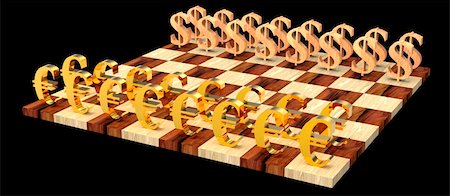 simsearch:400-04600380,k - 3D golden euro symbols against wooden dollar symbols on the chess board Stock Photo - Budget Royalty-Free & Subscription, Code: 400-04600373