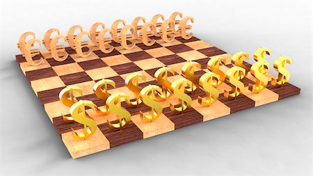 simsearch:400-04600380,k - 3D golden dollar symbols against wooden euro symbols on the chess board Stock Photo - Budget Royalty-Free & Subscription, Code: 400-04600380