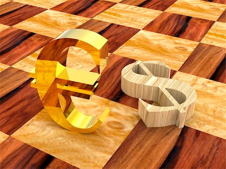 simsearch:400-04600380,k - 3D golden euro symbol near fallen wooden dollar Stock Photo - Budget Royalty-Free & Subscription, Code: 400-04600382