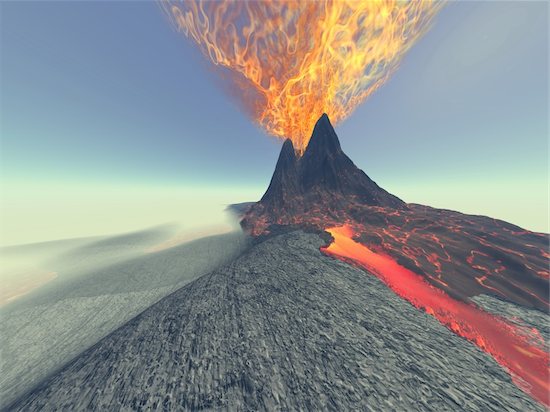 A volcano comes to life with fire, smoke and lava. Stock Photo - Royalty-Free, Artist: Catmando, Image code: 400-04600483