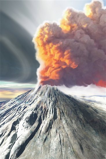 A volcano comes to life with billowing smoke. Stock Photo - Royalty-Free, Artist: Catmando, Image code: 400-04600577