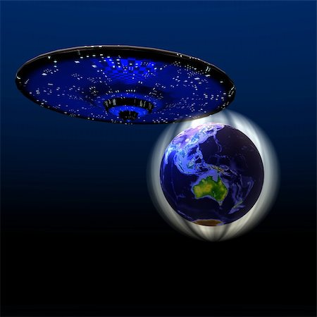 simsearch:400-04601123,k - Cosmic image of a flying saucer and the magnetic force field protecting the Earth. Stock Photo - Budget Royalty-Free & Subscription, Code: 400-04600618
