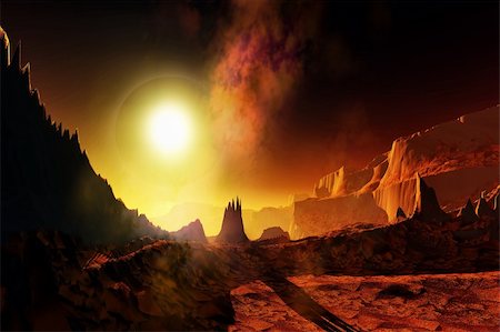 simsearch:400-04601123,k - A large sun heats this alien planet. Stockbilder - Microstock & Abonnement, Bildnummer: 400-04600625