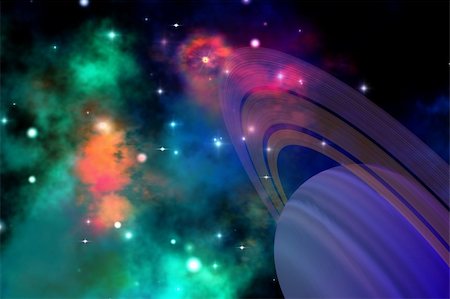simsearch:400-04601123,k - Colorful nebula is near this ringed planet. Stockbilder - Microstock & Abonnement, Bildnummer: 400-04600627