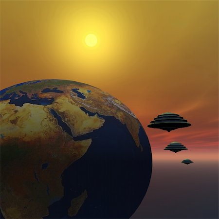 simsearch:400-04618398,k - Flying saucers make a visit to Earth. Stockbilder - Microstock & Abonnement, Bildnummer: 400-04600630