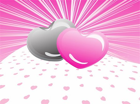 simsearch:400-04600780,k - pink rays background with pair of two romantic heart Stock Photo - Budget Royalty-Free & Subscription, Code: 400-04600769
