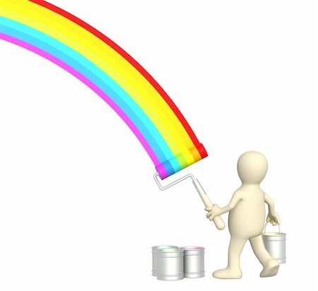 simsearch:400-04275852,k - 3d puppet, drawing a bright rainbow Stockbilder - Microstock & Abonnement, Bildnummer: 400-04600898