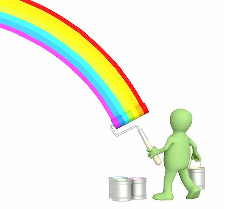 simsearch:400-04275852,k - 3d puppet, drawing a bright rainbow Stockbilder - Microstock & Abonnement, Bildnummer: 400-04600899