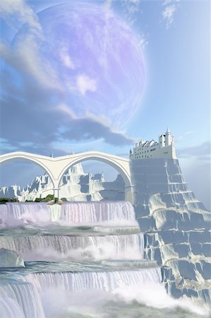 simsearch:400-04604860,k - A fairy tale castle on this beautiful alien planet with gorgeous waterfalls. Stock Photo - Budget Royalty-Free & Subscription, Code: 400-04600945