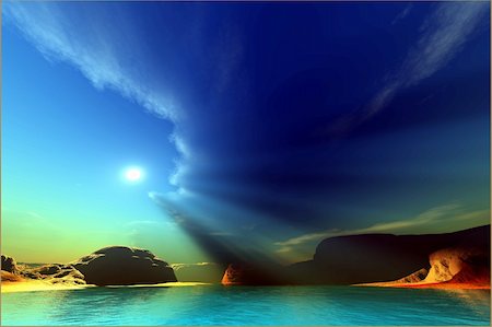simsearch:400-04978777,k - Rays from the sun shine down on this colorful seascape. Photographie de stock - Aubaine LD & Abonnement, Code: 400-04600957