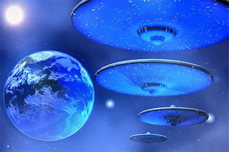 Flying saucers come to visit Earth. Foto de stock - Super Valor sin royalties y Suscripción, Código: 400-04600967