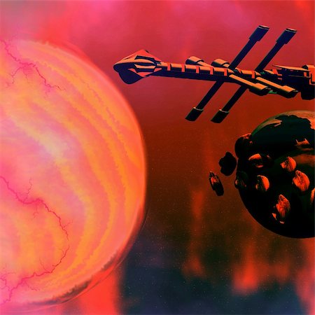 simsearch:400-04601123,k - A starship near asteroids and a sun. Stock Photo - Budget Royalty-Free & Subscription, Code: 400-04600977