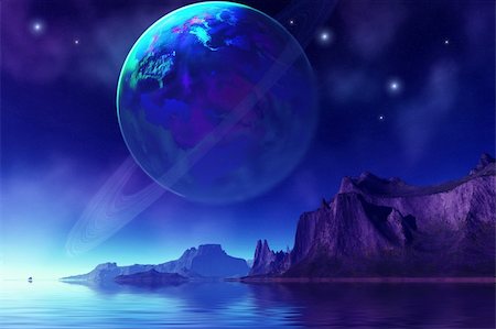 Cosmic seascape on another world. Foto de stock - Super Valor sin royalties y Suscripción, Código: 400-04600996