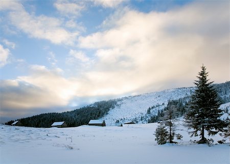 simsearch:400-04319458,k - winter evening mountain landscape with sheds group near forest Stock Photo - Budget Royalty-Free & Subscription, Code: 400-04601088