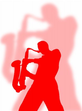 simsearch:400-04564484,k - Saxophone player silhouette with a big shadow on the background Foto de stock - Super Valor sin royalties y Suscripción, Código: 400-04601470