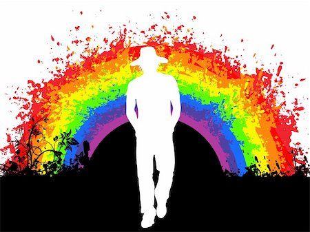 grunge rainbow background with man Photographie de stock - Aubaine LD & Abonnement, Code: 400-04601569