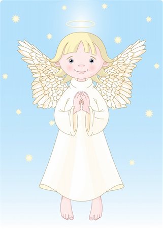 Cute Praying Angel in White Gown. All levels are separate. Stock Photo - Budget Royalty-Free & Subscription, Code: 400-04602361