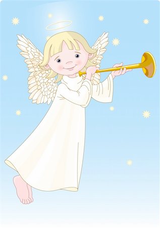 Cute Angel with a horn. All levels are separate. Stock Photo - Budget Royalty-Free & Subscription, Code: 400-04602571