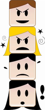 Heads on top of each other expressing different feelings under a mean face Stock Photo - Budget Royalty-Free & Subscription, Code: 400-04603221