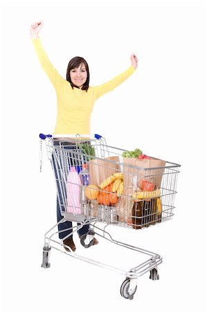 full grocery cart - attractive brunette woman with shopping cart Stock Photo - Budget Royalty-Free & Subscription, Code: 400-04614004