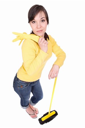 picture of a lady sweeping the floor - attractive young brunette woman doing housework Stock Photo - Budget Royalty-Free & Subscription, Code: 400-04614014