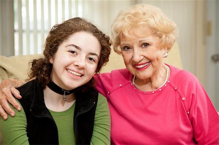 simsearch:400-04300757,k - Portrait of beautiful grandmother and teen granddaughter. Photographie de stock - Aubaine LD & Abonnement, Code: 400-04614666