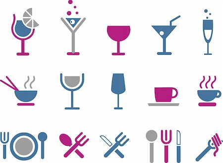 simsearch:400-08934256,k - Vector icons pack - Blue-Fuchsia Series, food collection Photographie de stock - Aubaine LD & Abonnement, Code: 400-04615228