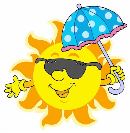 simsearch:400-04419402,k - Sun in sunglasses with umbrella - vector illustration. Photographie de stock - Aubaine LD & Abonnement, Code: 400-04615319