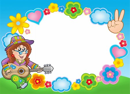 Round hippie frame with guitarist - color illustration. Stock Photo - Budget Royalty-Free & Subscription, Code: 400-04615323