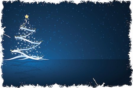 Grunge Christmas tree with star and decoration in dark blue Stock Photo - Budget Royalty-Free & Subscription, Code: 400-04615687