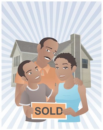 family with sold sign - Happy Afroamerican family outside their new home Stock Photo - Budget Royalty-Free & Subscription, Code: 400-04615827