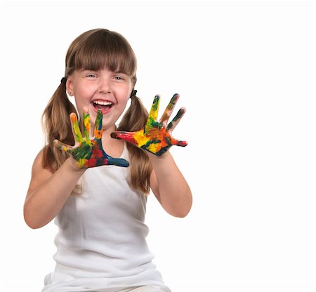 simsearch:400-04373087,k - Cute Happy Child Painting With Her Hands on White Background Photographie de stock - Aubaine LD & Abonnement, Code: 400-04615913