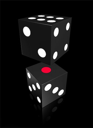 rolling over - Two black gamble dice with black background 3d illustration Stock Photo - Budget Royalty-Free & Subscription, Code: 400-04616831