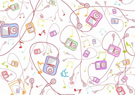 simsearch:400-04041440,k - Retro Seamless Pattern made of cool hand-drawn mp3 players in different colors. Vector illustration Foto de stock - Super Valor sin royalties y Suscripción, Código: 400-04617052