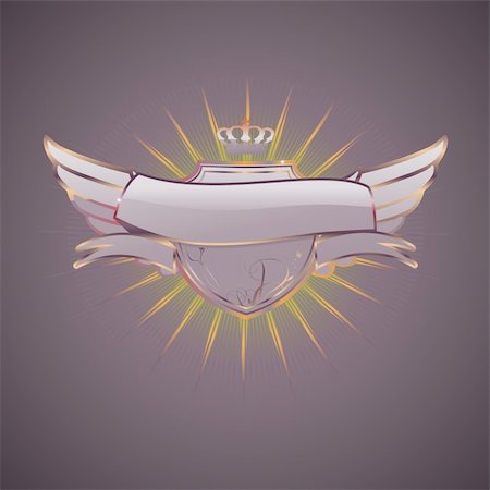 Vector illustration of heraldic shield or badge with blank banner, so you can add your own text Stock Photo - Budget Royalty-Free & Subscription, Code: 400-04617096