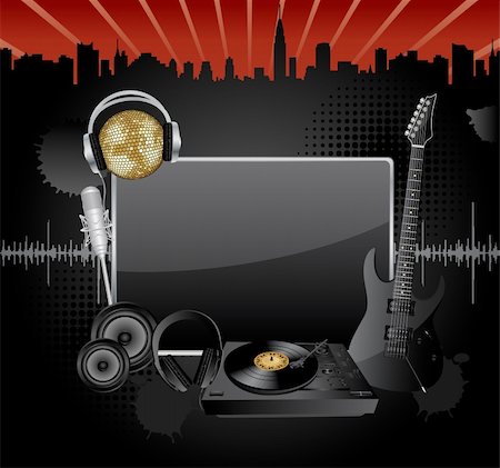 Vector background with the several music objects and banner for your text. Stock Photo - Budget Royalty-Free & Subscription, Code: 400-04617118