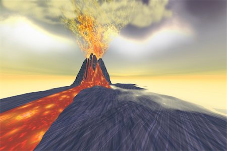 A volcano erupts with lava, fire and smoke. Stock Photo - Budget Royalty-Free & Subscription, Code: 400-04617386