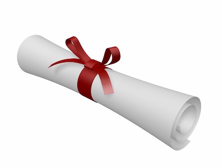 certificate scroll with red ribbon isolated on white background Fotografie stock - Microstock e Abbonamento, Codice: 400-04617588