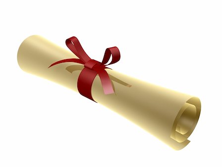 certificate scroll with red ribbon isolated on white background Fotografie stock - Microstock e Abbonamento, Codice: 400-04617589