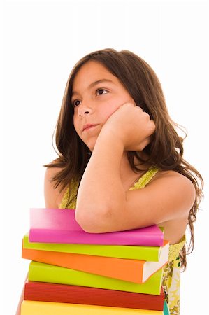 simsearch:400-06747549,k - Young pensive girl with colorful books Foto de stock - Super Valor sin royalties y Suscripción, Código: 400-04617990