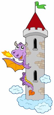 simsearch:400-04281198,k - Lurking dragon with castle tower - vector illustration. Stock Photo - Budget Royalty-Free & Subscription, Code: 400-04618537