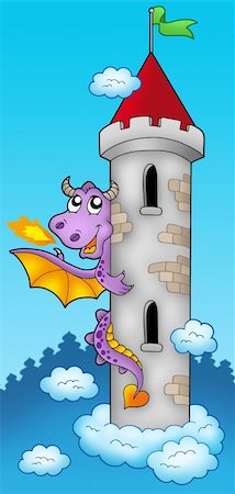 simsearch:400-04281198,k - Purple dragon on castle tower - color illustration. Stock Photo - Budget Royalty-Free & Subscription, Code: 400-04618540