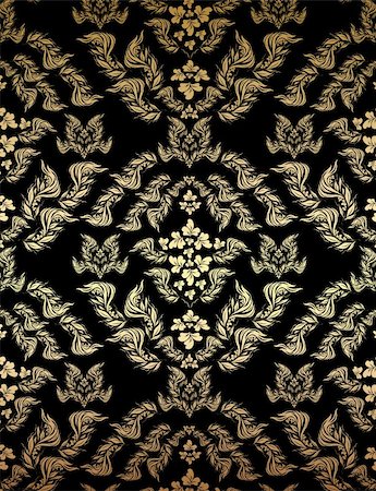 simsearch:400-04686213,k - Vector decorative golden seamless floral ornament on a black background Stock Photo - Budget Royalty-Free & Subscription, Code: 400-04618706